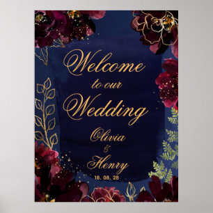 Navy Bordeaux Welcome To Our Wedding 24 x 32 Inch Poster