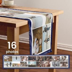 Navy Border 16 Photos Make Your Own Collage Short Table Runner