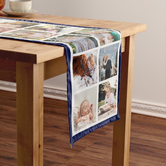 Navy Border 26 Photos Make Your Own Collage Medium Table Runner (In Situ)