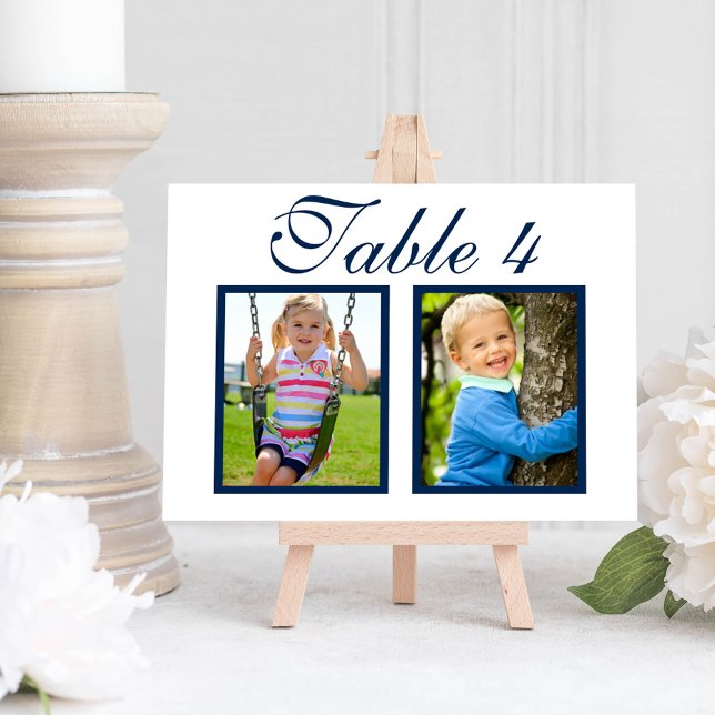Navy Border Childhood Photo Table Number Card (Creator Uploaded)