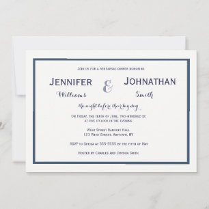 Navy border modern rehearsal dinner invitations