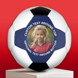 Navy Border with Photo and Text around a Circle Soccer Ball