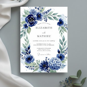 Navy Botanical Bloom Wedding Invitation