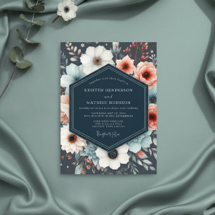 Navy Botanical Romance Wedding Invitation