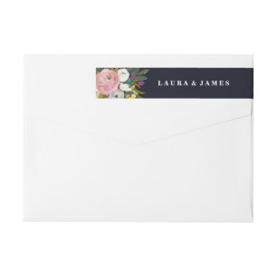 Navy Botanical Wedding Wrap Around Label