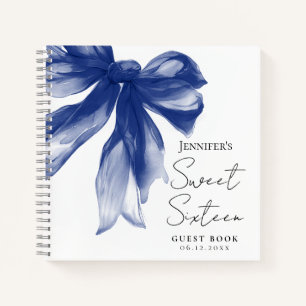 Navy Bow Coquette Script Sweet 16 Guest Book