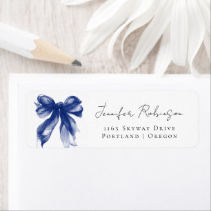Navy Bow Coquette Script Sweet 16 Party Return Address Label