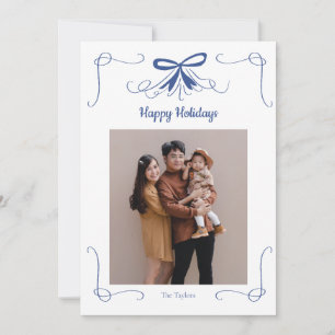 Navy Bow Ribbon Christmas Holiday Photo Card