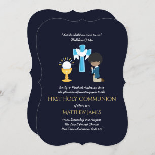 Navy BOYS First Holy Communion Invitations