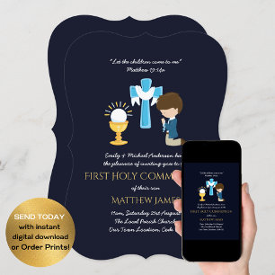 Navy BOYS First Holy Communion Invitations