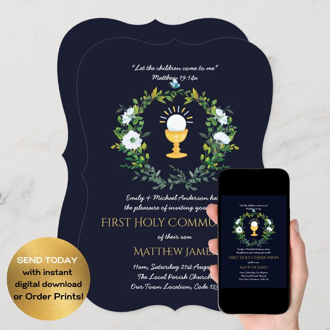 Navy BOYS First Holy Communion Invitations (Creator Uploaded)