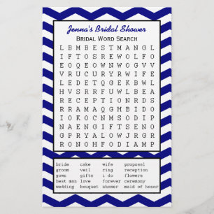 Navy Bridal Party Shower Word Search Game
