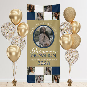 Navy & Bronze 9 Photo Collage Graduation Vinyl Banner