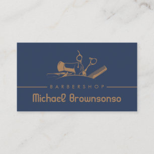 Navy & Brown Barber Shop Hair Styling Design Business Card