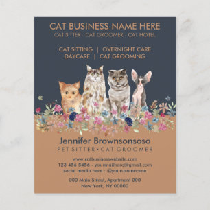 Navy Brown Cute Pet Cats Flyer
