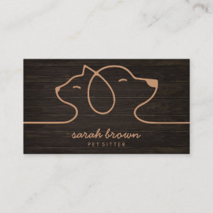 Navy Brown Dog Cat Pet Linear wood Business Card