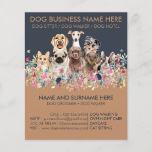 Navy Brown Dog Sitting Service Pet groom Flyer
