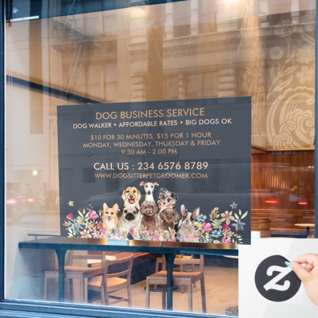 Navy Brown Dog Walker Service Pet Groomer large (Cafe Window)