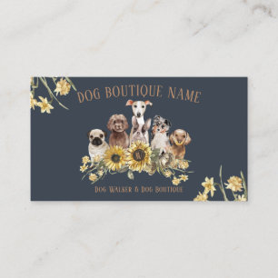Navy Brown Pet Sitter Sunflower Dogs Business Card
