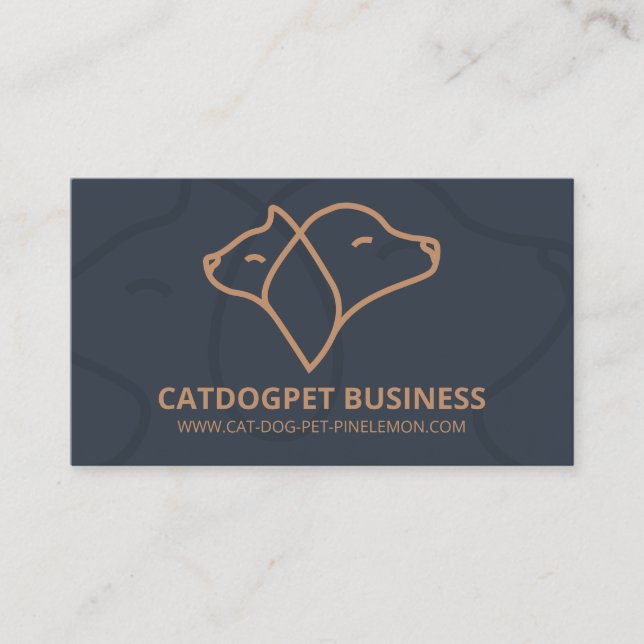 Navy Brown Qr Code Logo Dog Cat Pet Business Card (Front)