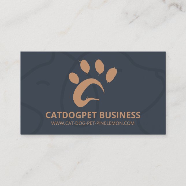 Navy Brown Qr Code Logo Dog Cat Pet Paw Business Card (Front)