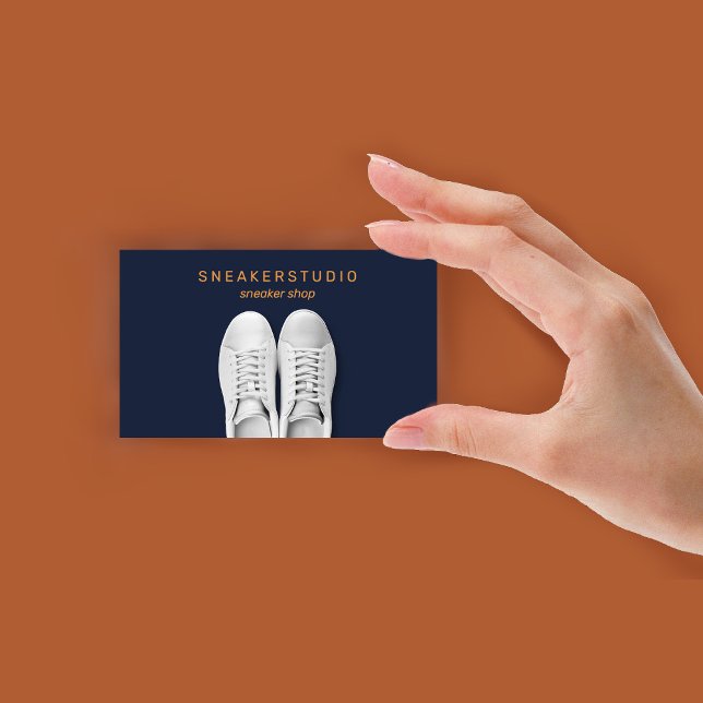Navy Brown White Sport Sneaker Shoes Business Card (Navy Brown White Sport Sneaker Shoes Business Card)