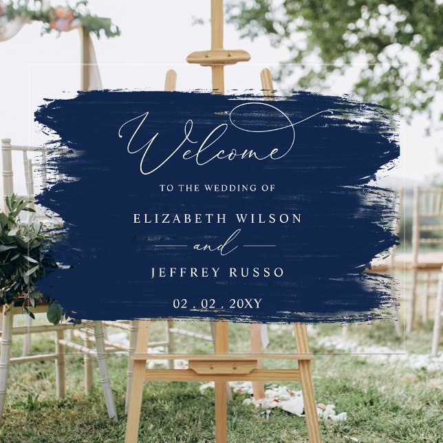 Navy Brush Strokes Wedding Welcome Sign (Navy Brush Strokes Wedding Welcome Sign)
