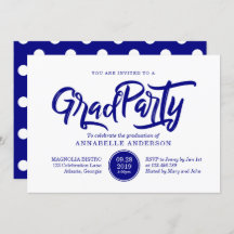 Navy brush typography polka dots graduation party