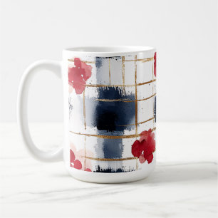 Navy Brushstrokes & Red Floral Accents Coffee Mug