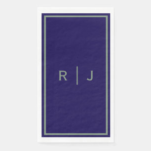 Navy Bue Sage Green Monogram Name Cool Wedding Napkin