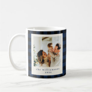 Navy Buffalo Plaid Family Photo Christmas Name Coffee Mug