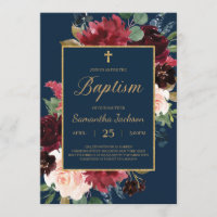 Navy burgundy blush floral gold frame baptism