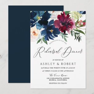Navy, Burgundy & Blush Floral Rehearsal Dinner Invitation