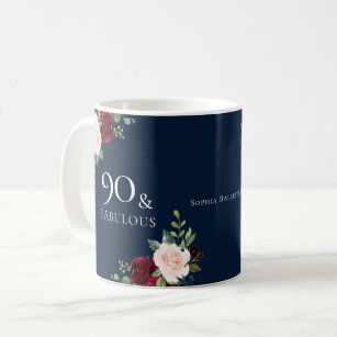 Navy Burgundy Blush Woman 90th Birthday Party Gift Coffee Mug