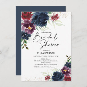 Navy Burgundy Bold Floral Bridal Shower Invitation