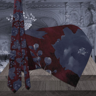 Navy Burgundy Bordeaux Peony Elegant Wedding Neck  Tie