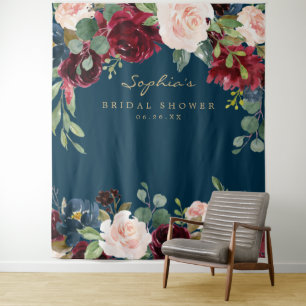 Navy Burgundy Bridal Shower Decor Backdrop Tapestry