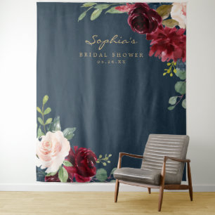 Navy Burgundy Bridal Shower Decor Backdrop Tapestry