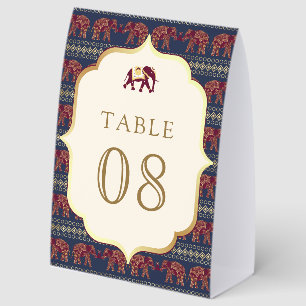 Navy Burgundy Elephant Indian Wedding Table Number