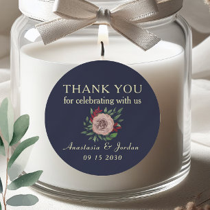 Navy Burgundy Fall Wedding Thank You Classic Round Sticker