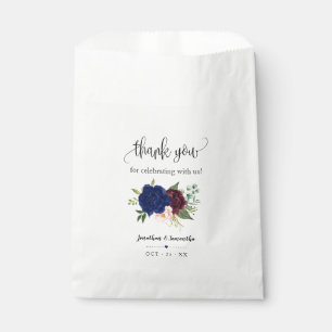 Navy burgundy floral boho chic party wedding favour bag