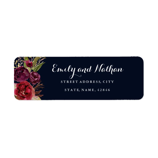 Navy Burgundy Floral Fall Return Address Label (Front)