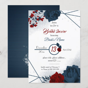 navy & burgundy floral geometric bridal shower  invitation
