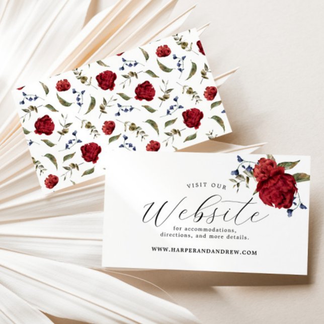 Navy Burgundy Floral Wedding Website   Enclosure Card (Creator Uploaded)