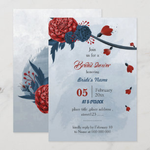 navy & burgundy flowers botanical bridal shower invitation