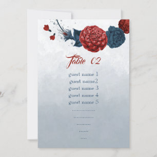 navy & burgundy flowers seating table number