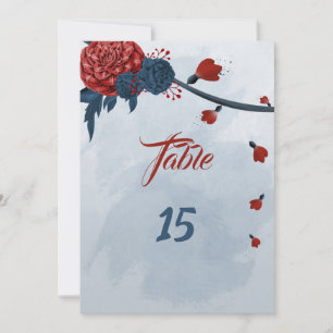navy & burgundy flowers table number card