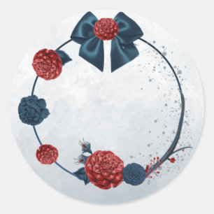 navy & burgundy flowers wedding classic round sticker