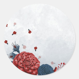 navy & burgundy flowers wedding classic round sticker