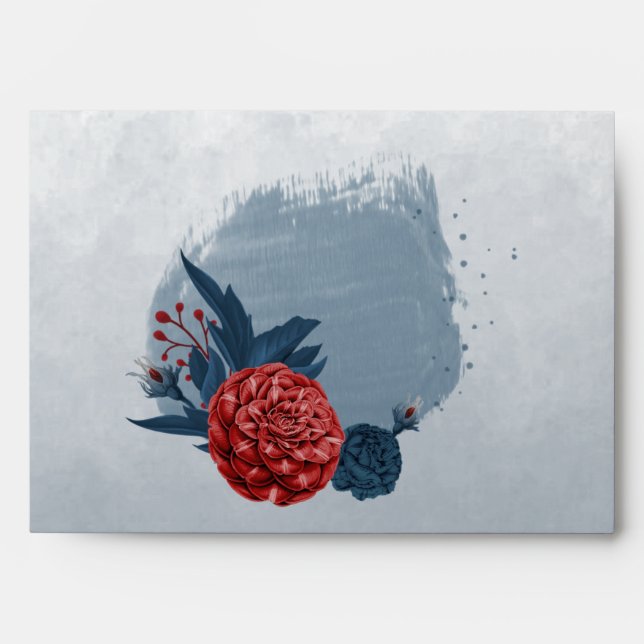 navy & burgundy flowers wedding envelope (Front)